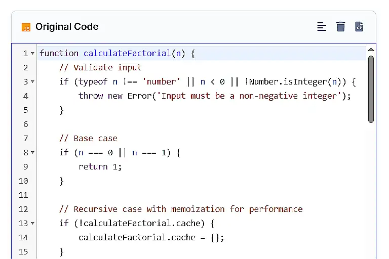 Paste original JavaScript code into the editor