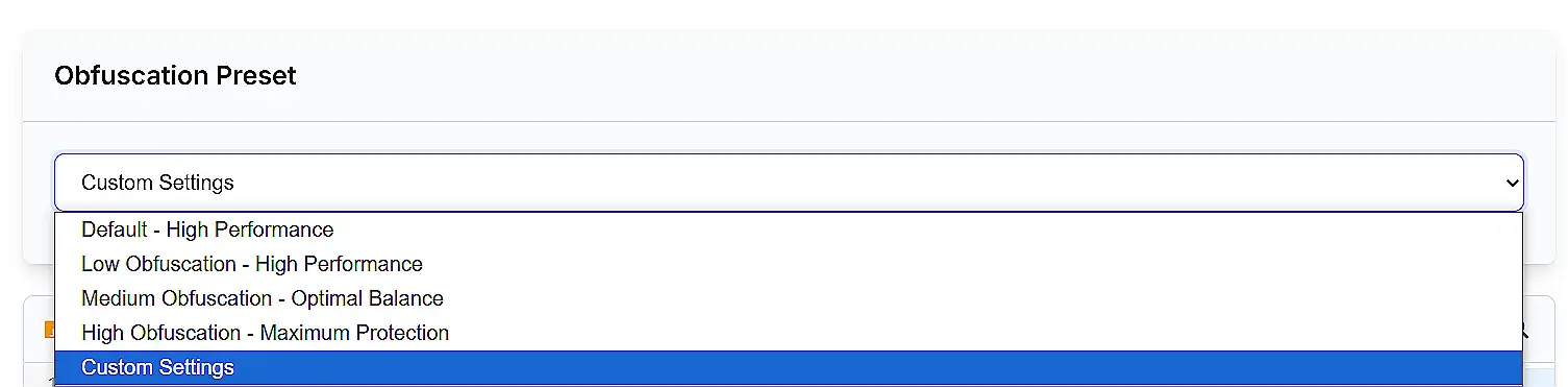 Select appropriate obfuscation level